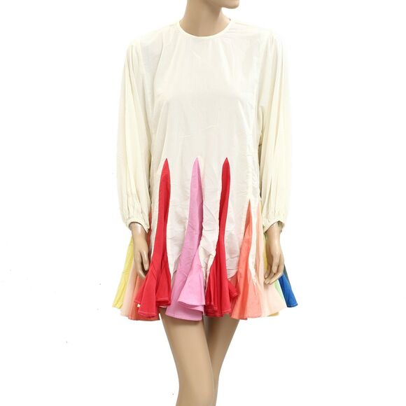 Rhode Resort Ella Mini Dress Godet Trapeze Long Sleeve Rainbow Swing XS 280947 - Picture 1 of 5